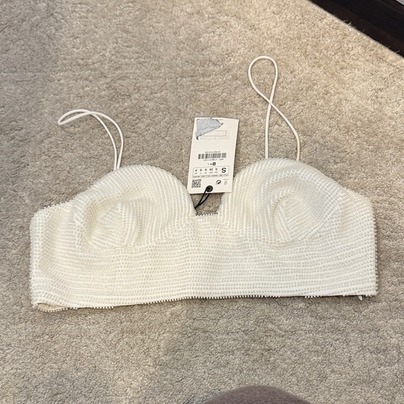 Zara Tops - Zara White Textured Crop Top